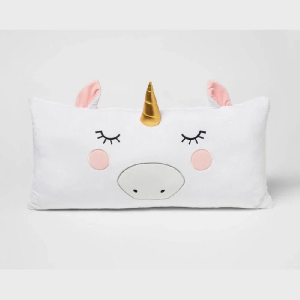 Pillowfort Kids 26x13 White Pink Golden Unicorn Body Rectangular Throw Pillow